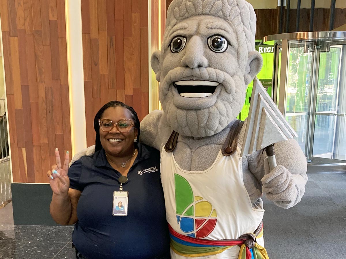 Lafeathura Williams Meets World Games Mascot